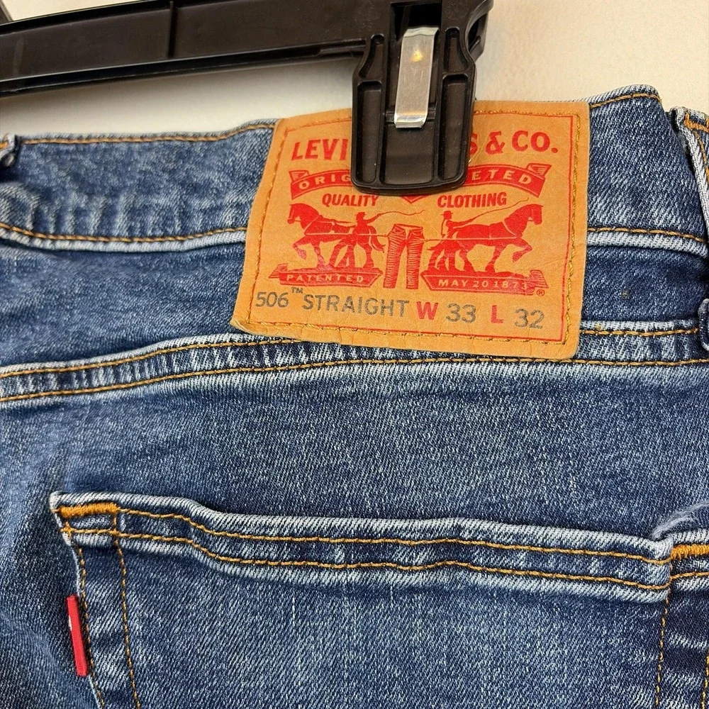 Levis 506 Jeans Mens 33x32 Blue Regular Fit Straight Stretch Denim‎ Medium Wash